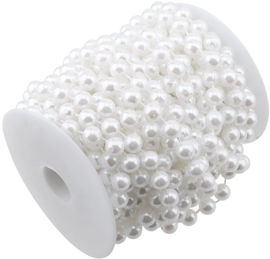 Set van 2 stuks, 10 m x 10 mm, witte parelslinger, parelketting, decoratieve kralen, rol voor bruiloft en feestdecoratie, verjaardag, doop, tafel, decoratie, doe-het-zelf handwerk — afbeelding 3
