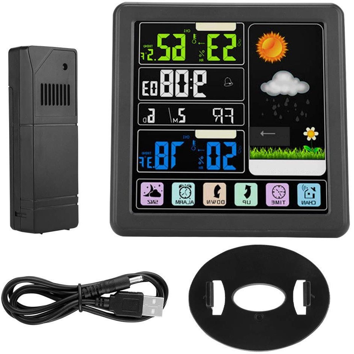 Weerstation Radio - Weersvoorspeller Klok - Binnen Buiten Meten - Touchscreen Kleurendisplay - 135 cm - Zwart