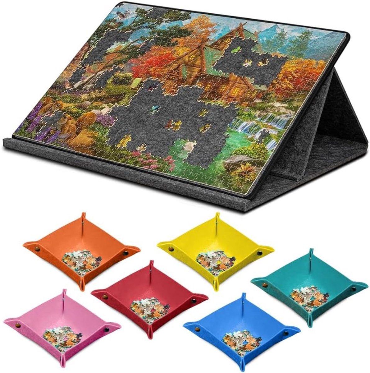 Puzzelplank met Sorteervakken - Puzzelbord Plateau - Puzzels Maken - Kantelbaar met Hoekinstelling - Voor 1000 Stukjes - Multicolor
