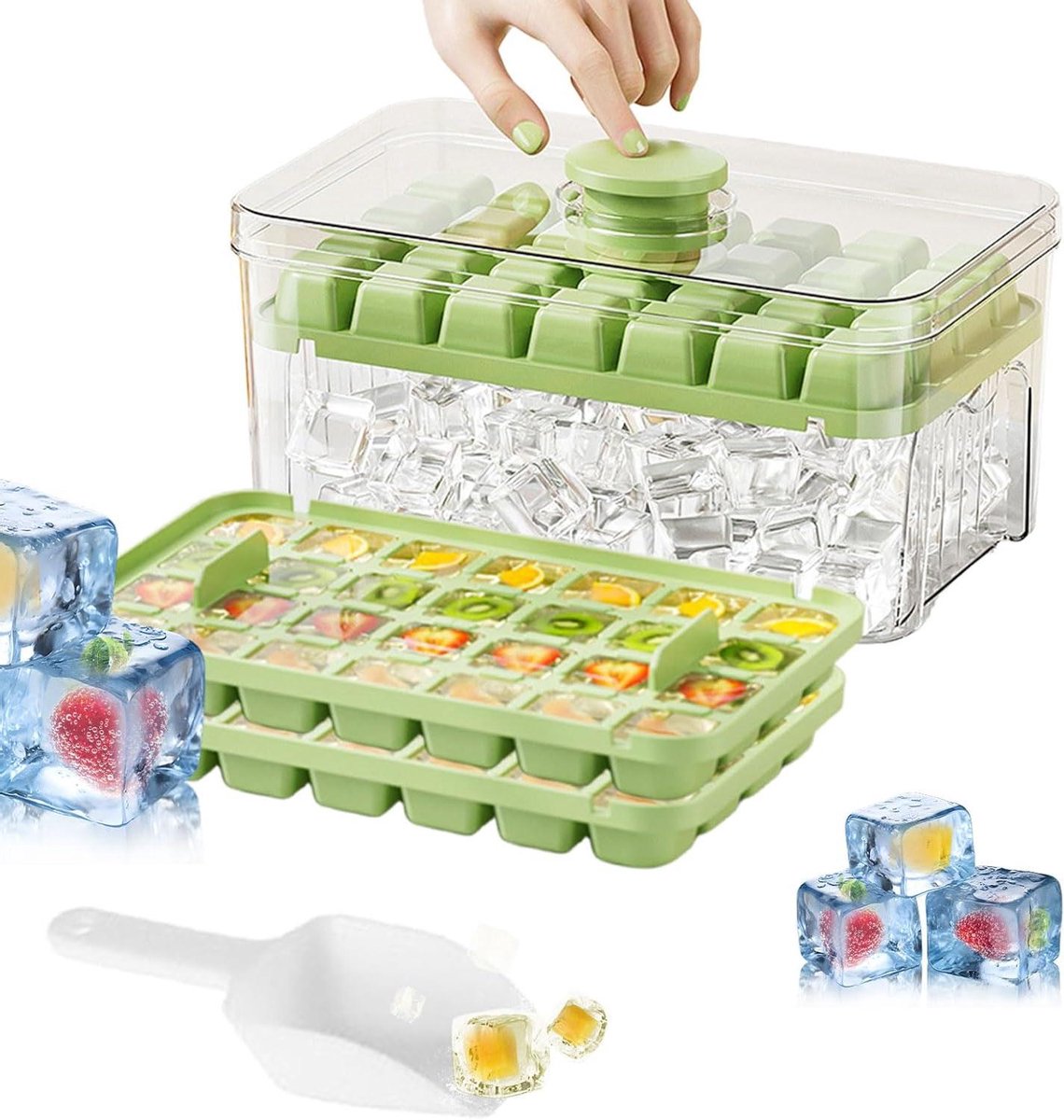 IJsblokjes Tray - Ijsblokjesmaker Bakje - Dranken Koelen - Snelle IJsvrijgave - 56 IJsblokjes - Groen
