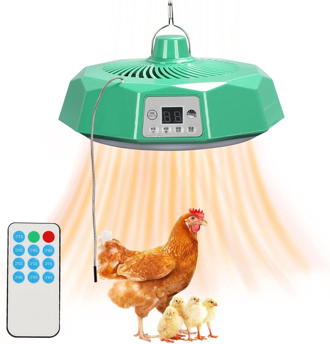 Kuiken Warmteplaat - Warmtelamp Kippenhok - Kippen Warm Houden - Intelligente Temperatuurregeling - Tot 3 m² - Groen