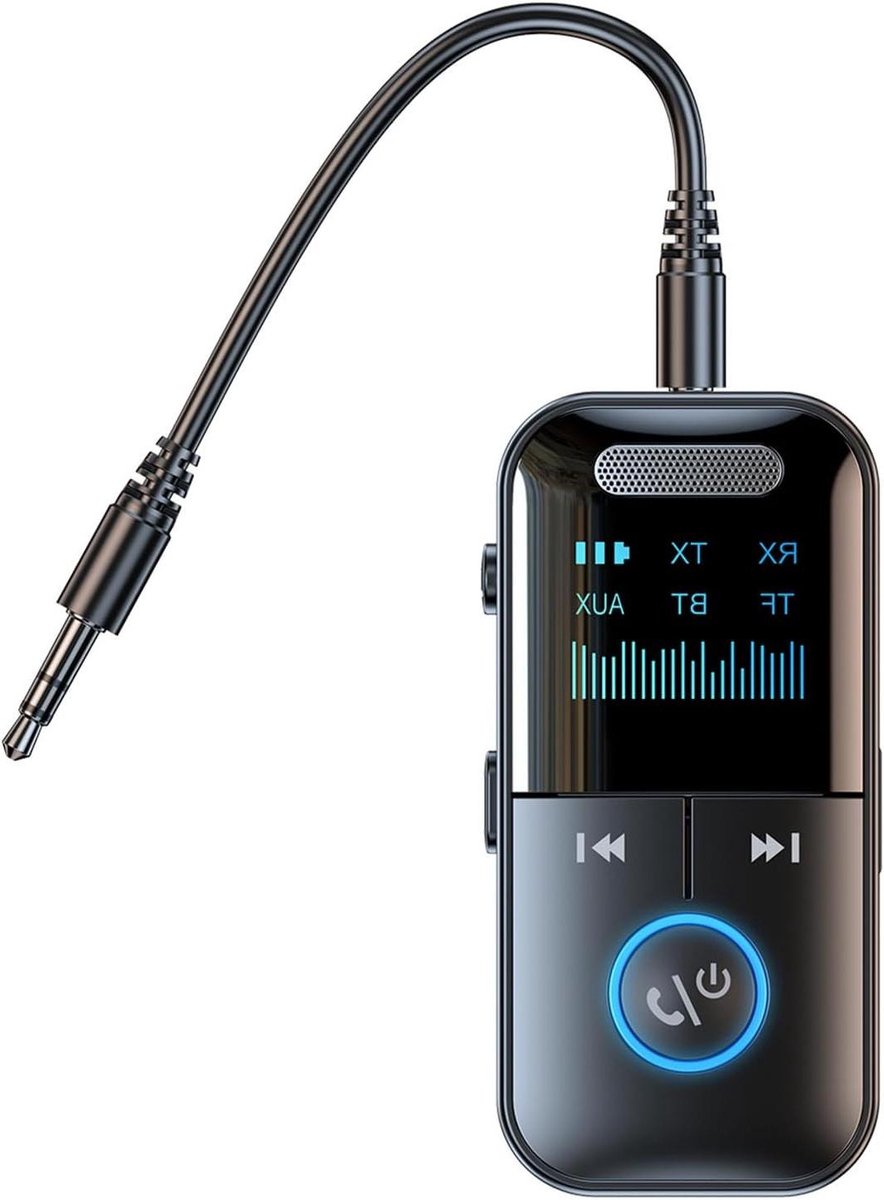 Bluetooth Adapter Auto - Muziek Ontvanger - Draadloos Luisteren - Bluetooth 5.4 Chip - 24 Uur Batterij - Zwart