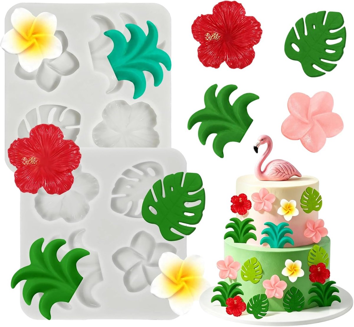 Bloem siliconen vormen, 2 stuks hibiscus bloem fondant vormen, bloemen siliconen mallen voor taartdecoratie cupcake topper snoep chocolade gumpaste polymeerklei (C)