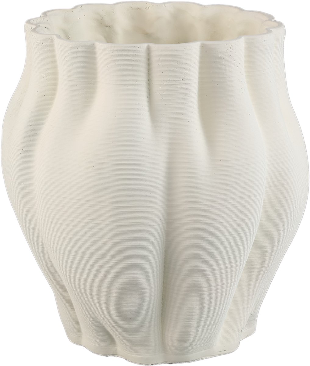 PTMD Romen White Cement Wavy Ribbed Pot 3D Look XL