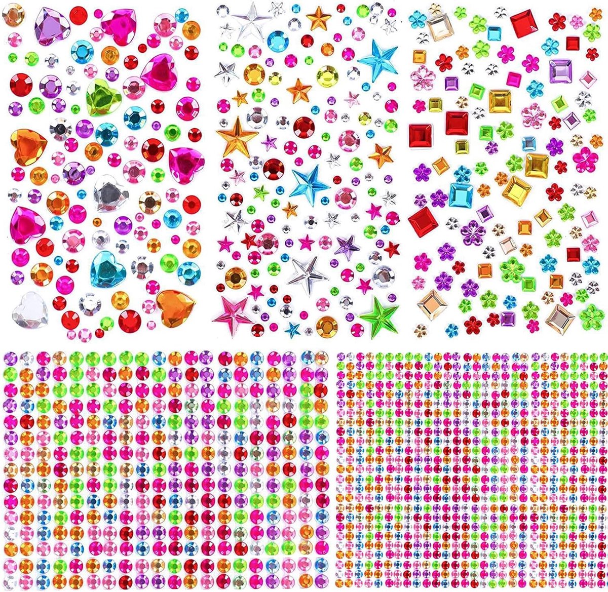 1510 stuks strass-steentjes voor het gezicht, zelfklevende strassteentjes, glasstickers voor decoratie, knutselen, lichaam, make-up, 5 vellen