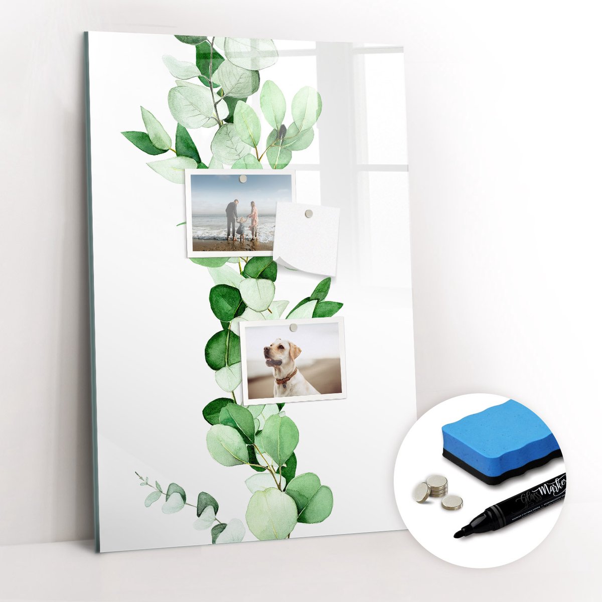 Tulup Whitebord - schets van bladeren uit plantenscheuten - 40 x 60 cm - Groente Magneetbord Rechthoekig - Gratis 5 Sterke Magneten + Whiteboard Marker & Wisser - Moderne Wanddecoratie - Memobord Glas - Organiseer Je Bureau