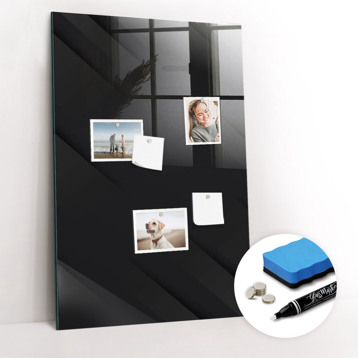 Tulup Whitebord - Canvas in één kleur - 60 x 90 cm - Zwart Magneetbord Rechthoekig - Gratis 5 Sterke Magneten + Whiteboard Marker & Wisser - Design Memobord - Magnetic Board - Inspiratiebord Kantoor