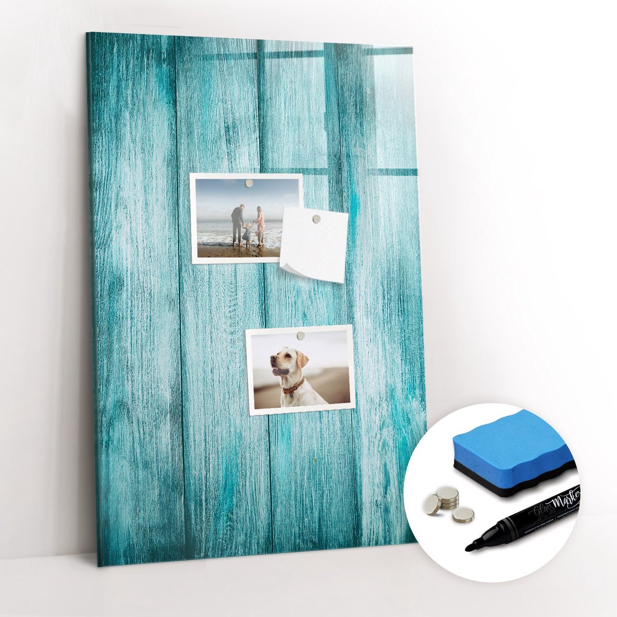 Tulup Whitebord - Blauw hout - 40 x 60 cm - Blauw Magnetisch Bord Kind - Gratis 5 Sterke Magneten + Whiteboard Marker & Wisser - Interieur Accessoires Kantoor - Memo Magneetbord - Inspiratiebord Kantoor