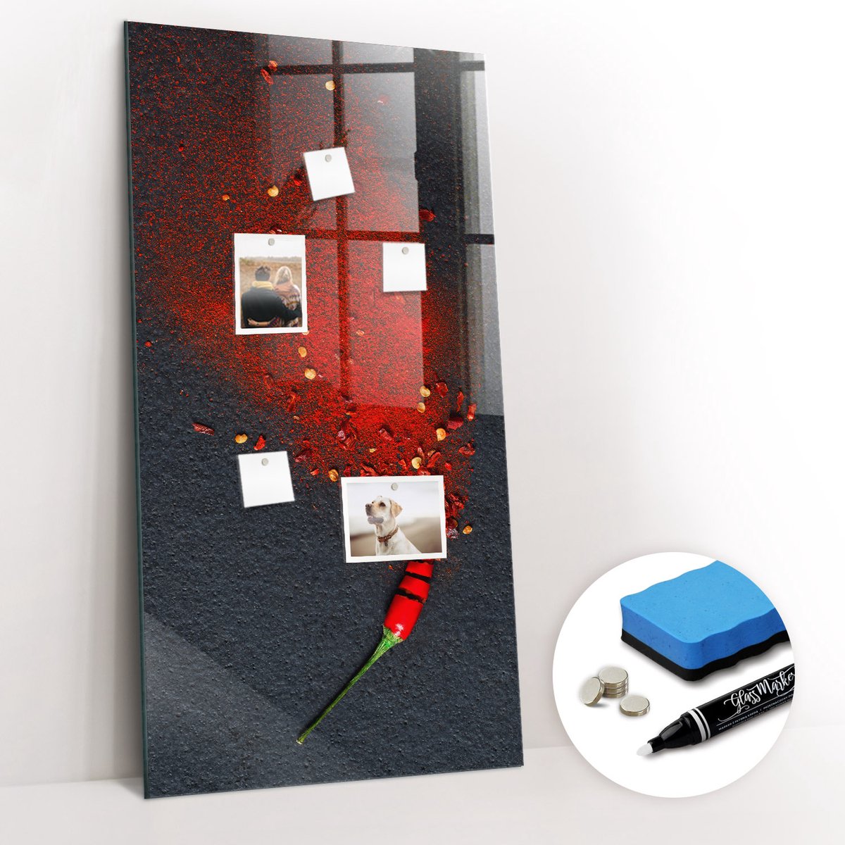 Tulup Whitebord - Paprikapoeder - 60 x 120 cm - Rood Magnetische borden voor reismagneten - Gratis 5 Sterke Magneten + Whiteboard Marker & Wisser - Decoratief Magnetisch Bord - Magnetisch Bord Kind - Ideeënbord Thuiswerkplek