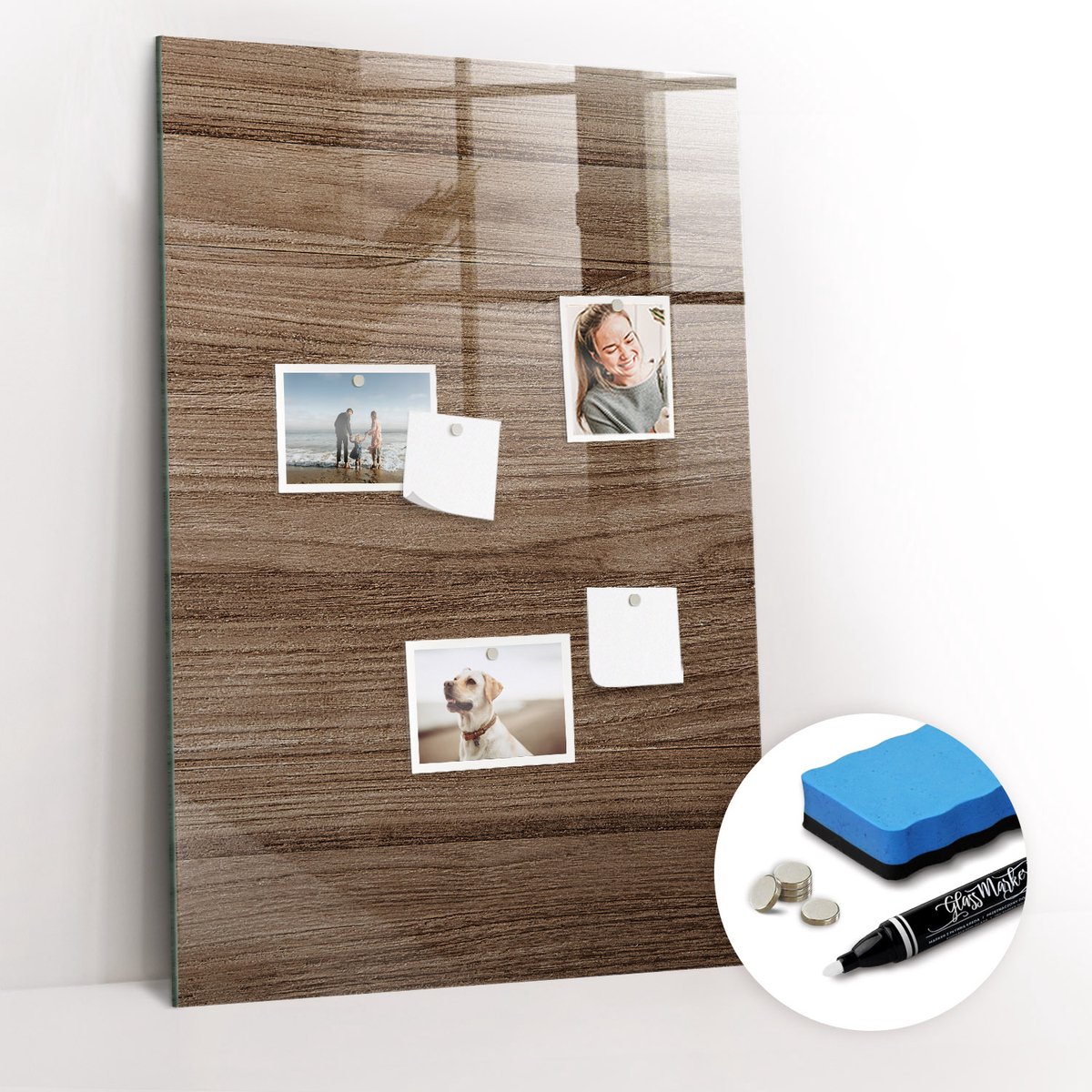 Tulup Whitebord - Nieuw hout - 60 x 90 cm - Bruin Magneetbord Muur - Gratis 5 Sterke Magneten + Whiteboard Marker & Wisser - Minimalistisch Prikbord - Magnetisch Bord Kind - Planning Muur