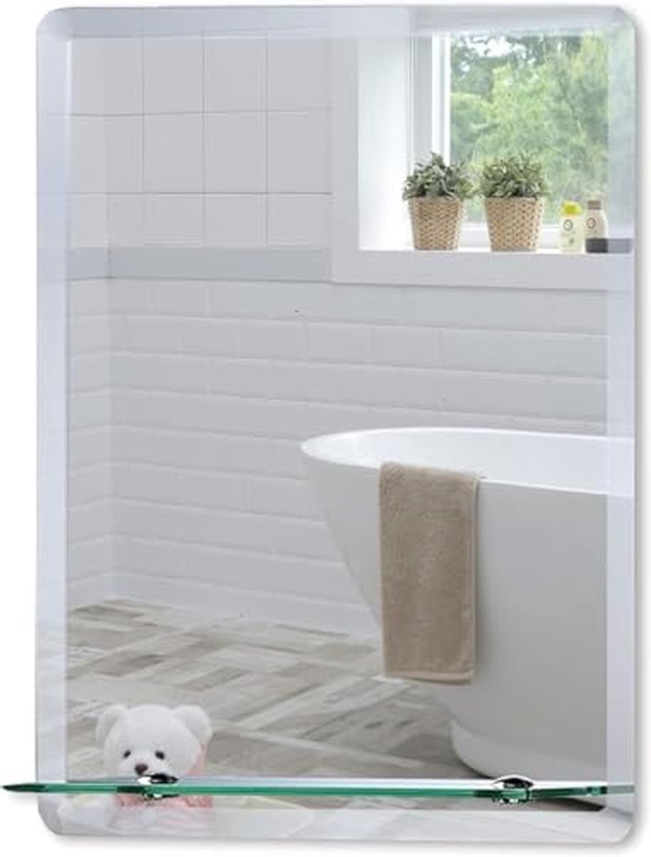 Elegante rechthoekige badkamerspiegel met wandmontage en planchet - 70cm x 50cm