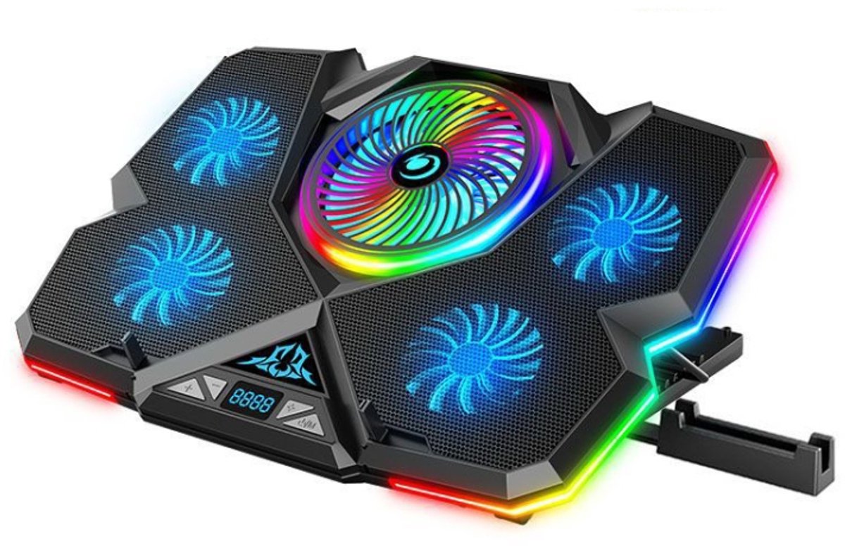 CoolCold Five Fans 2 USB Ports Laptop Cooler Gaming Notebook Cool Stand, Versie: Touch Symphony Blue