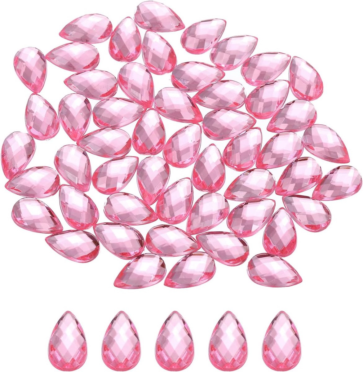 50 stuks acryl traanstenen met platte achterkant, 6 x 10 mm, kunststrassteentjes voor doe-het-zelf knutselen, kralen, bruiloft, feest, gezichtsbeschildering, sieraden maken, lichtroze
