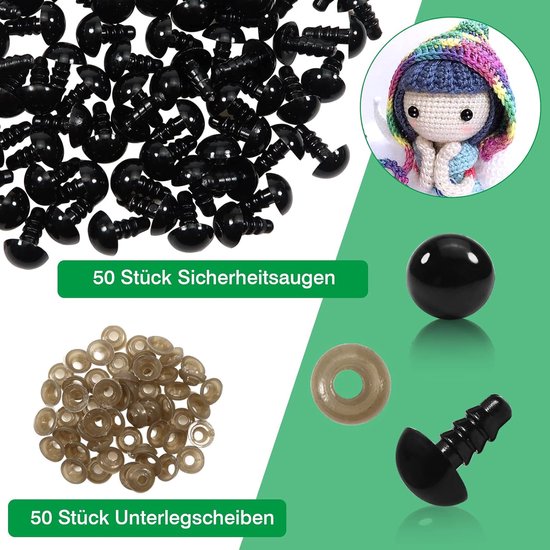 Ogen Veiligheidsogen 9 mm Kunststof Ogen met Sluitringen voor Marionet — afbeelding 5
