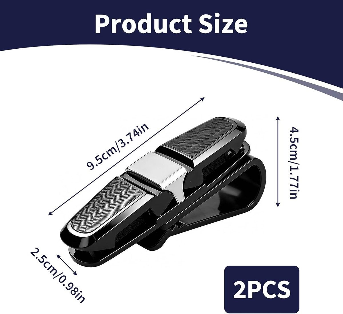 Set van 2 autobrilhouders, clip voor zonneklep, 180 graden draaibaar, opslag voor autobrillen voor tickets en kaarten, krasbestendige bevestiging voor auto-interieur accessoires