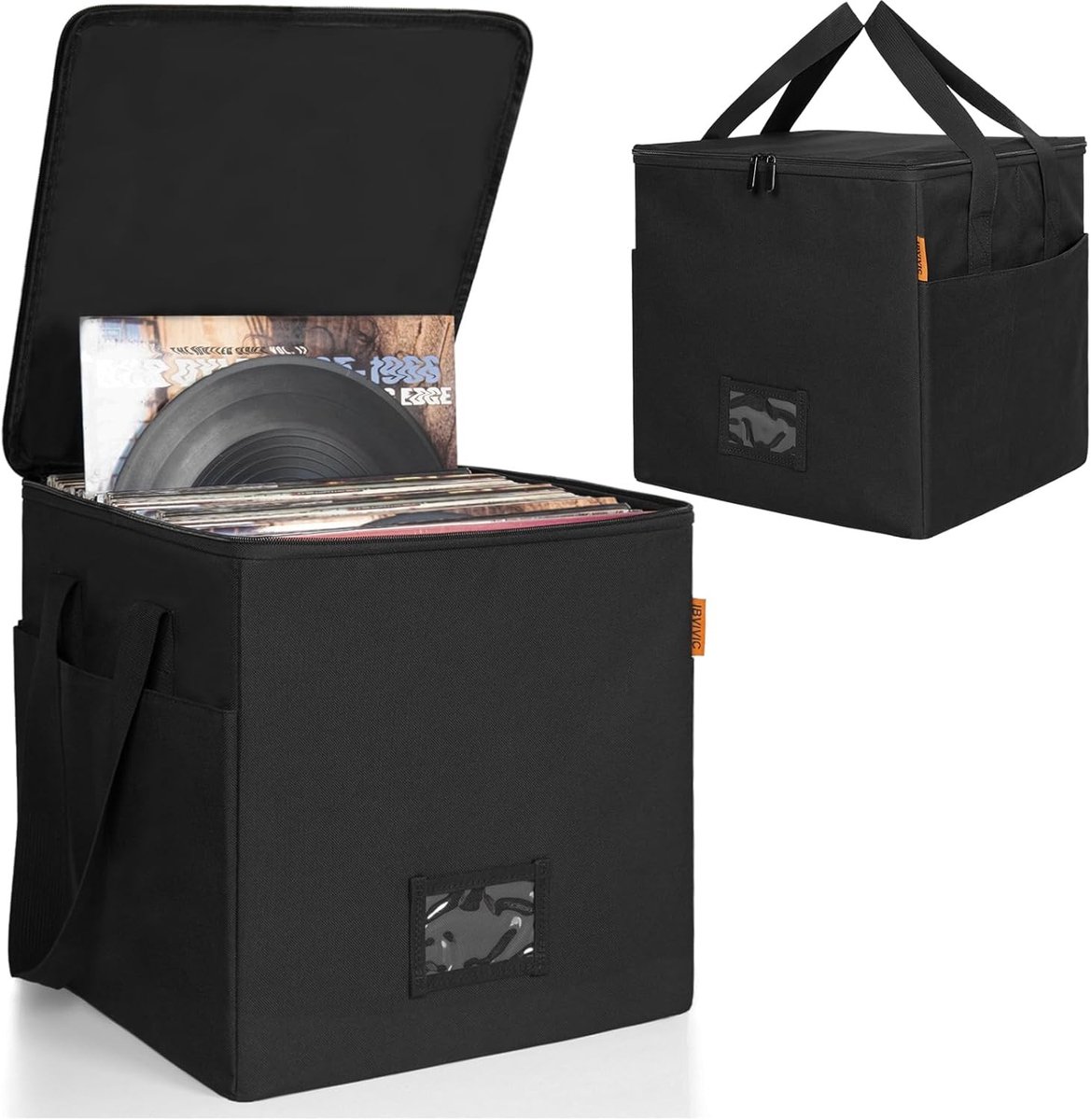 Opslagdoos voor Vinylplaten met Ritsen, Zwart, 34 cm L x 34 cm B x 34 cm H, Ideaal voor Platenverzameling en Bescherming van Platen
