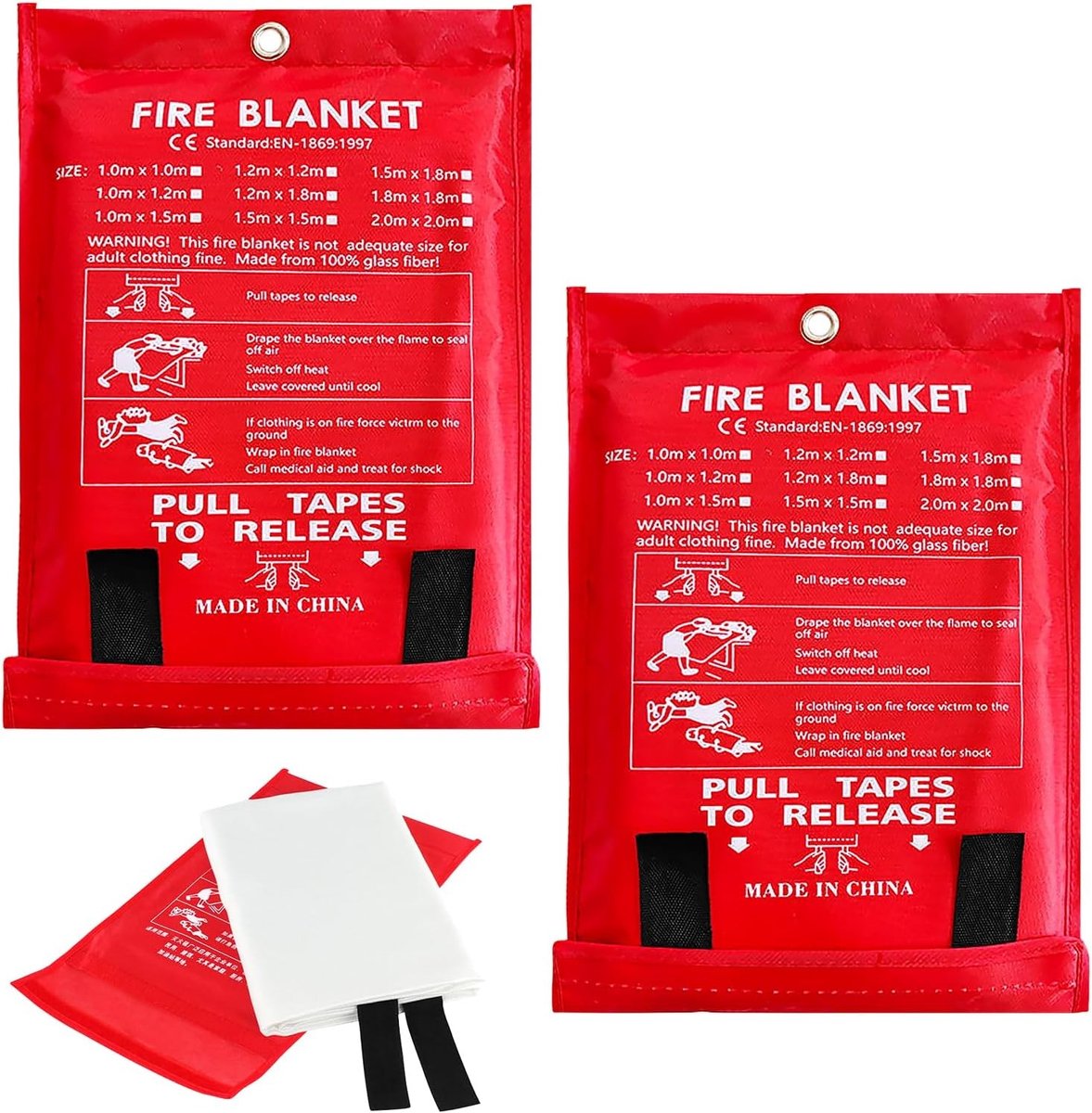 Set van 2 brandblusdekens 1.2 m x 1.2 m, ideaal voor keuken en huis, vlamvertragende deken, veilig en effectief voor brandbestrijding