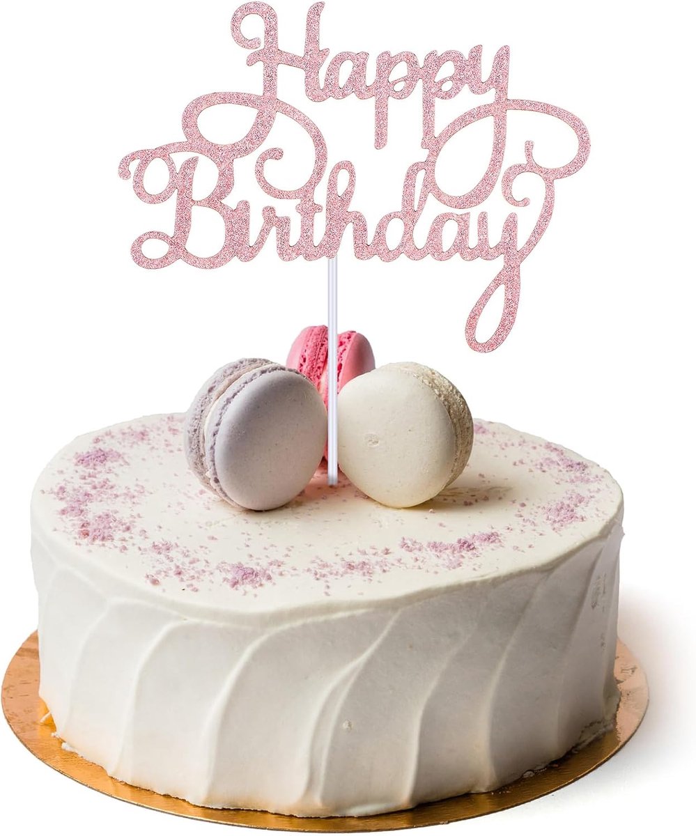 Taartdecoratie Verjaardag, "Happy Birthday" Cake Topper Glitzer Cupcake Topper Feestelijke Taartdecoratie voor Mannen, Vrouwen, Jongens, Meisjes (1 Stuk, Roségoud)