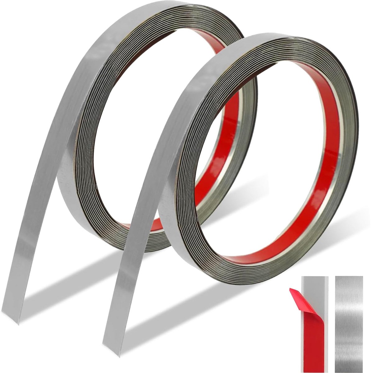 2 rollen 3 m x 1,5 cm metalen band, zelfklevend, roestvrij staal, zilveren sierlijsten, zelfklevend, flexibel, zelfklevend metaal voor randbescherming, muur, deurkozijnen, woondecoratie, spiegelframe