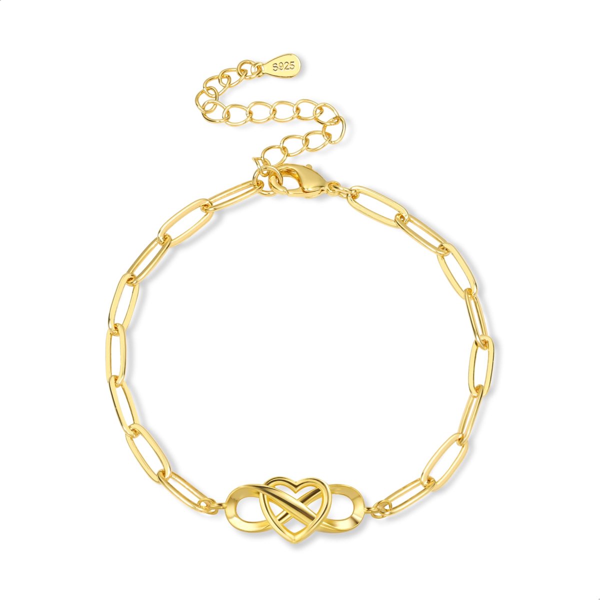 CHOICE Dames gouden Infinity Heart Bracelet, echt verguld, verstelbare armband, gouden Cubaanse schakelketting, paperclipketting, messing schakelketting, enkelbandjes voor dames en heren