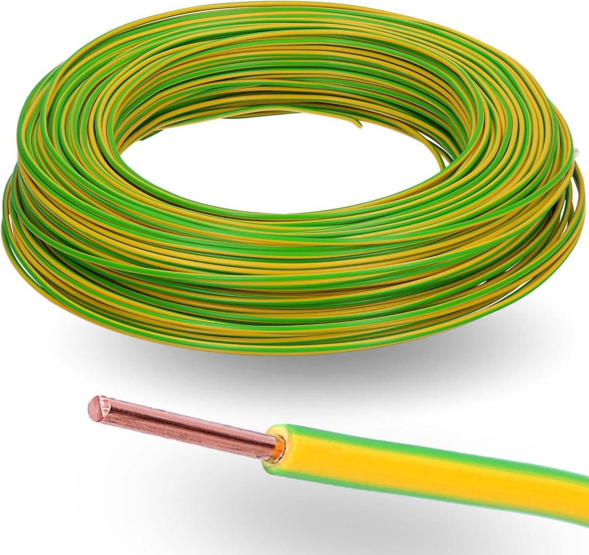 Installatiedraad - Enkeladerige kabel - Elektrische installaties - Vlamvertragende PVC-mantel - 10 meter - Groen/geel