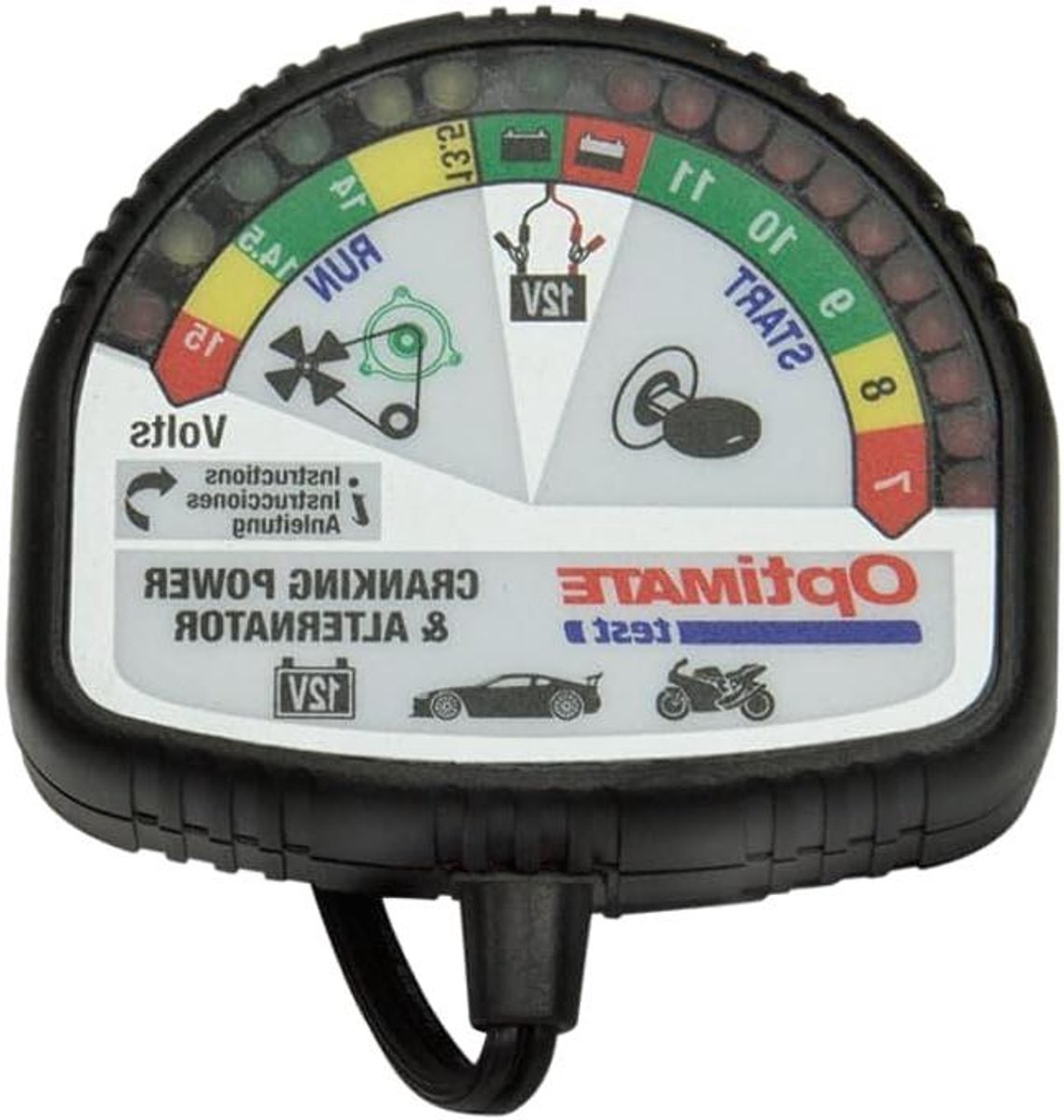 Accu en Laadsysteem Tester - Batterij Tester - Voertuig Diagnostiek - LED Display - 100 cm Kabel - Zwart