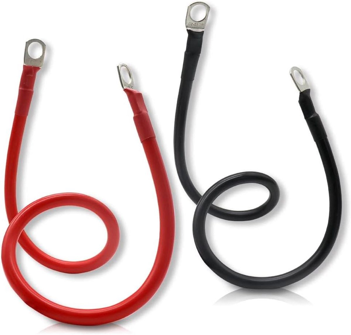 Batterijkabels met Ringkabelschoen - Koperdraad Accukabels - Accu Verbindingen - 100% Zuiver Koperdraad - 50cm 16mm² - Rood en Zwart