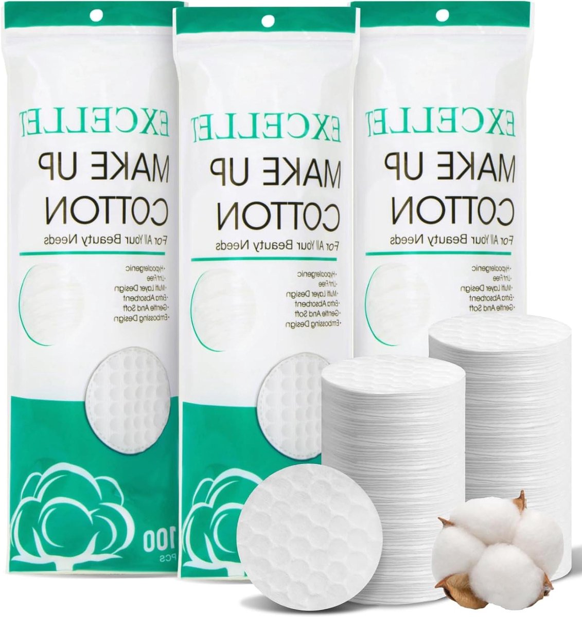 Katoenen Pads - Wattenschijfjes Gezicht - Make-up Verwijderen - Pluisvrij Ontwerp - 300 stuks - Wit