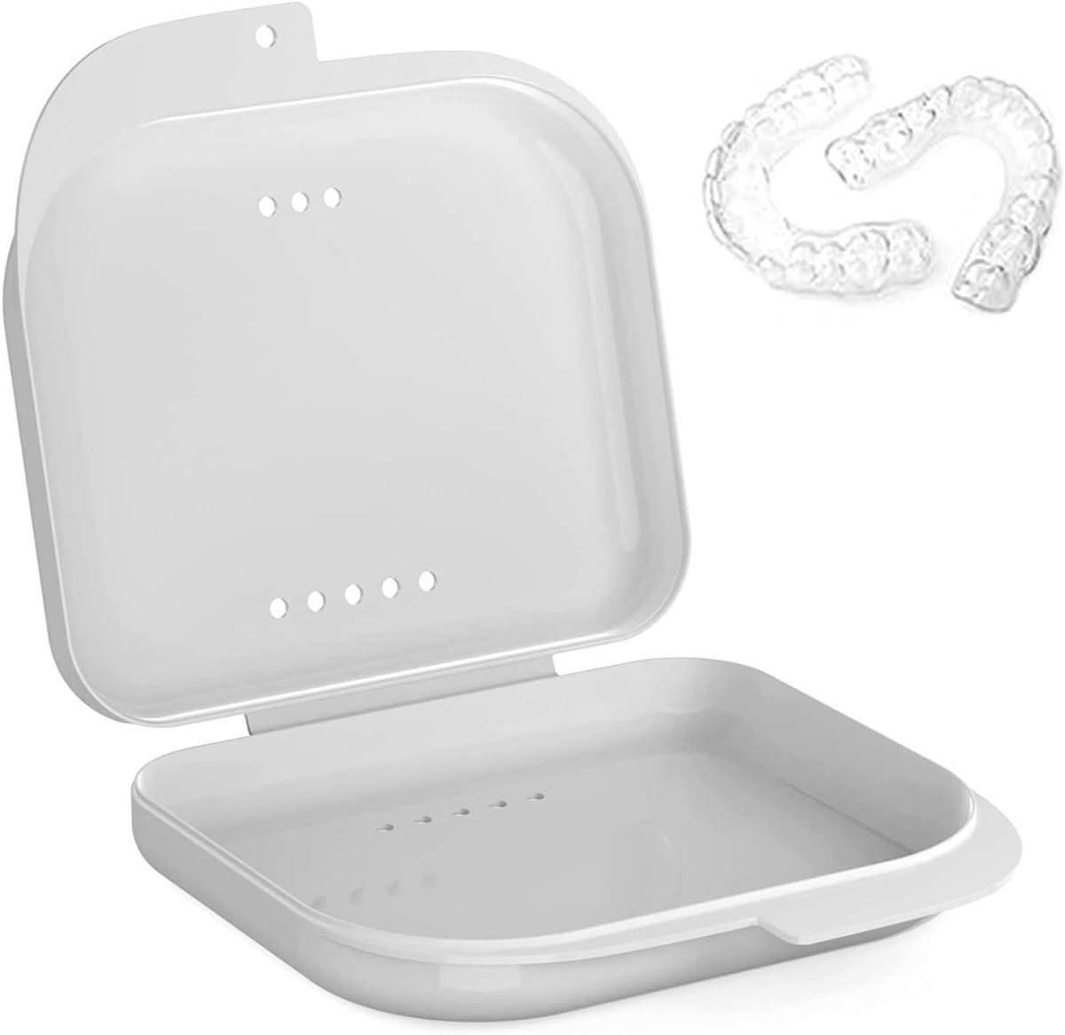 Kunstgebit Opbergdoosje - Tandhouder Bakje - Hygiënisch Opbergen - Met Ventilatiegaten - 9 x 8 x 2 cm - Wit