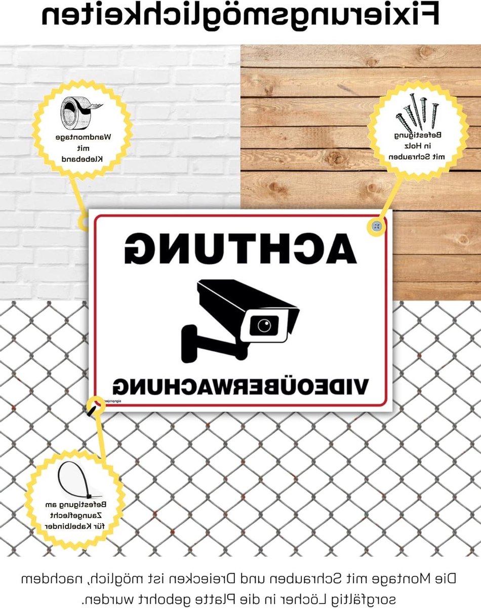 Waarschuwingsbord Camera - Bewakingsbord Camera - Veiligheid Aangeven - UV-bestendige Print - 30x20 cm - Wit