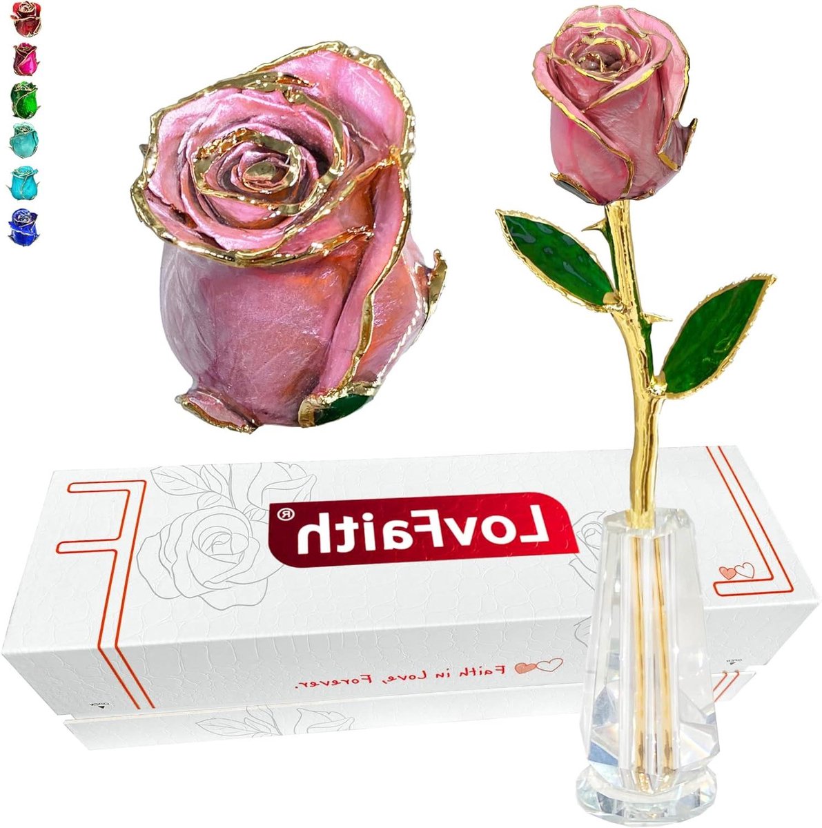 Echte Roos Goud - Gouden Roos Bewaarde Roos - Cadeau Geven - 24K Goud Gedompeld - 28 cm Hoog - Roze