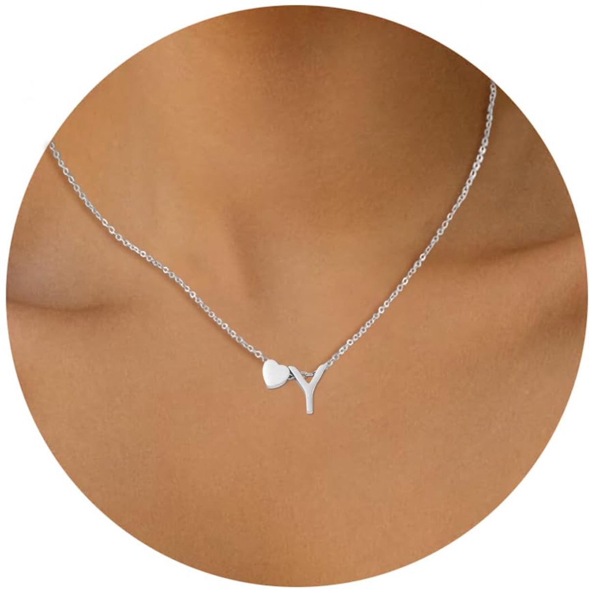 Letterhanger van roestvrij staal met monogram hart voor dames, goud, zilver, met karabijnsluiting, klassieke sieraden, hartvormige halsketting als cadeau, kettingbox 45 cm, 1,5 mm.