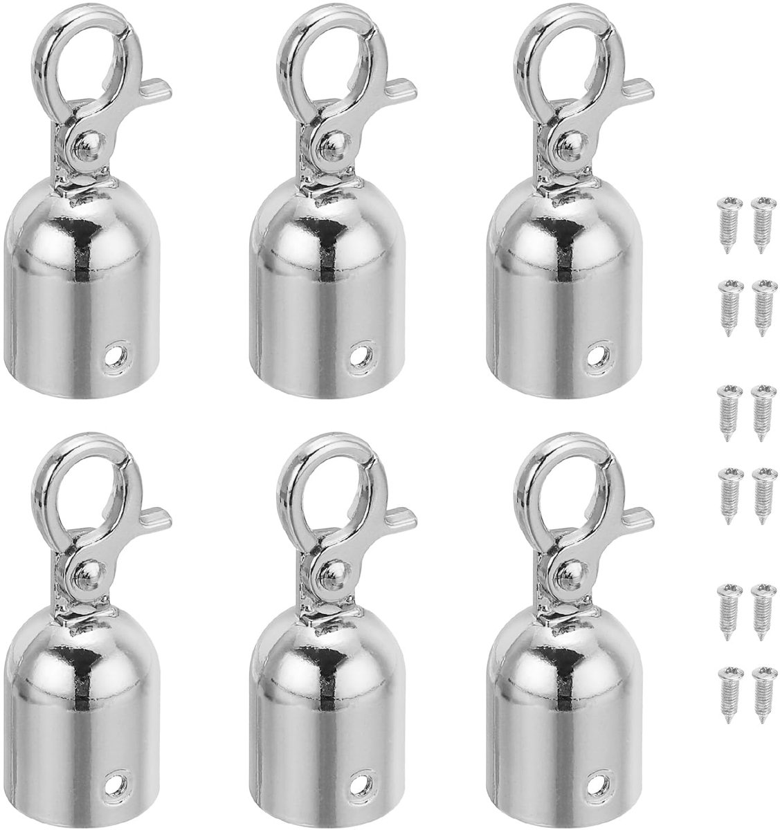 Eindstoppen voor touw, 2 x 5 cm, 6 eindkappen met drukknopen voor controle van hoeveelheden en scheiding van rijen, zilver