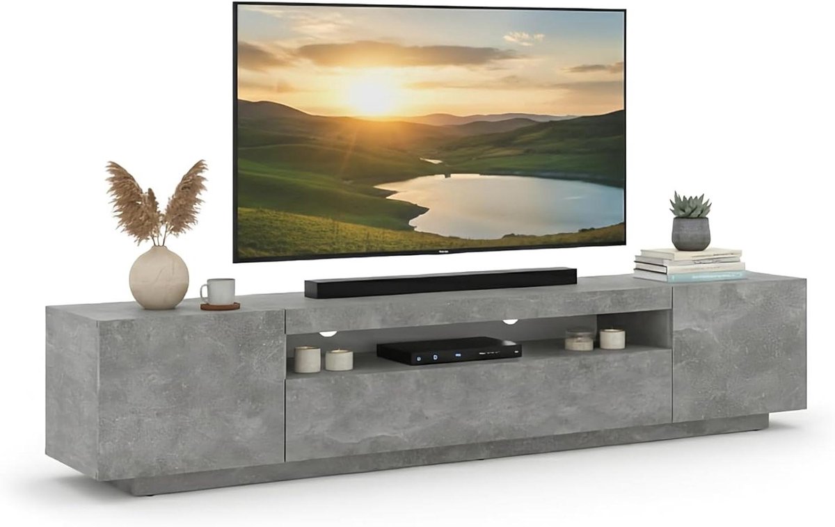 Tv-meubel 200 cm - Dressoir Hifi Kast - Media Opslag - Hangend of Staand - 200 x 37 cm - Betonlook
