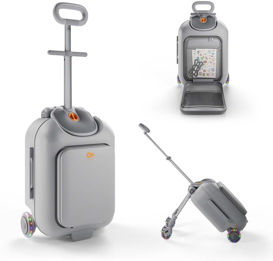 Kinderkraft CABBY - Kinderkoffer - 2-in-1 met zitje - Handbagageformaat - Grijs
