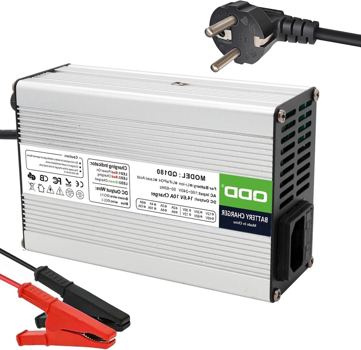 Lithium IJzer Fosfaat Lader - Accu Lader - Accu Opladen - Intelligente Driefase - 14.6V 10A - Zwart