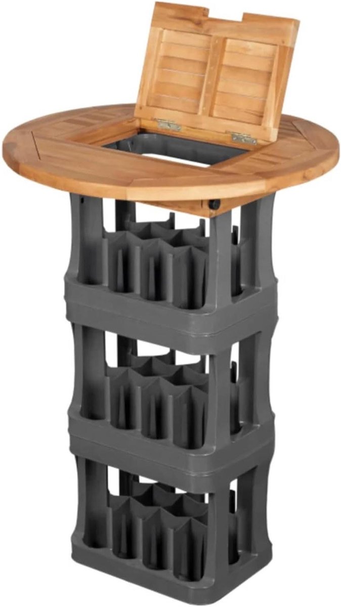 Bierkist opzetstuk - Statafel bierkrat - Feestelijke bijeenkomst - Met praktische klep - 70 cm diameter - Teak natuur