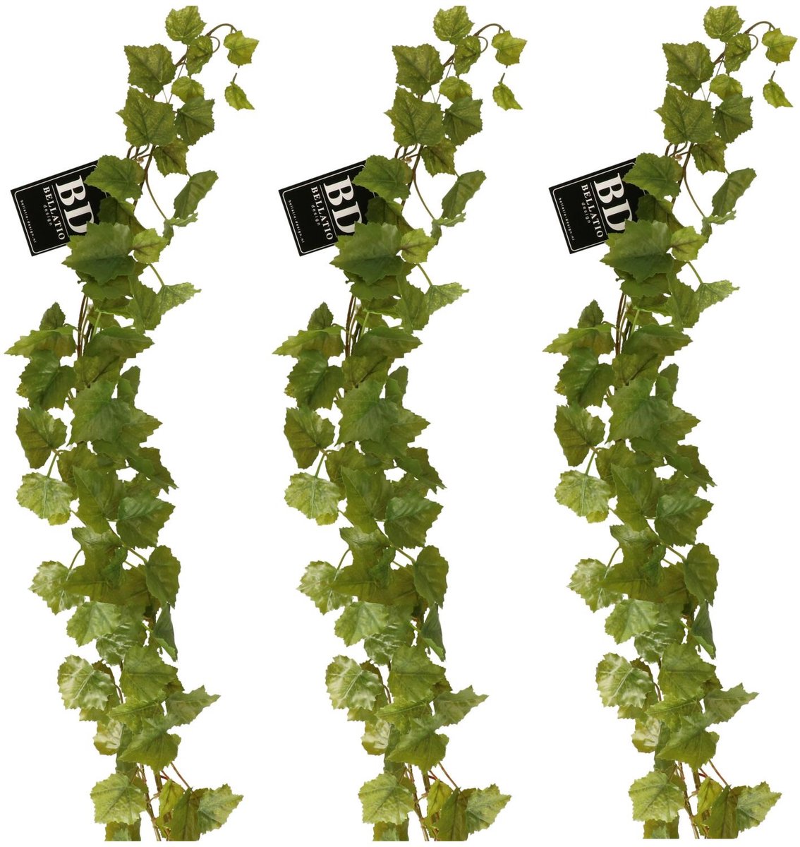 Bellatio Design kunstplant/hangplant slinger - 3x - Druivenblad/Vitaceae - groen - 180 cm lang - planten guirlandes