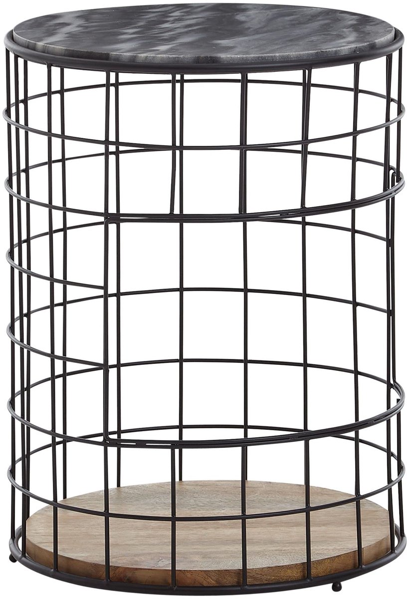 bijzettafel 38x38x50 cm echt marmer salontafel hout/metalen mand | Ronde design woonkamertafel met opbergruimte | Salontafel modern zwart | Bijzettafel woonkamer