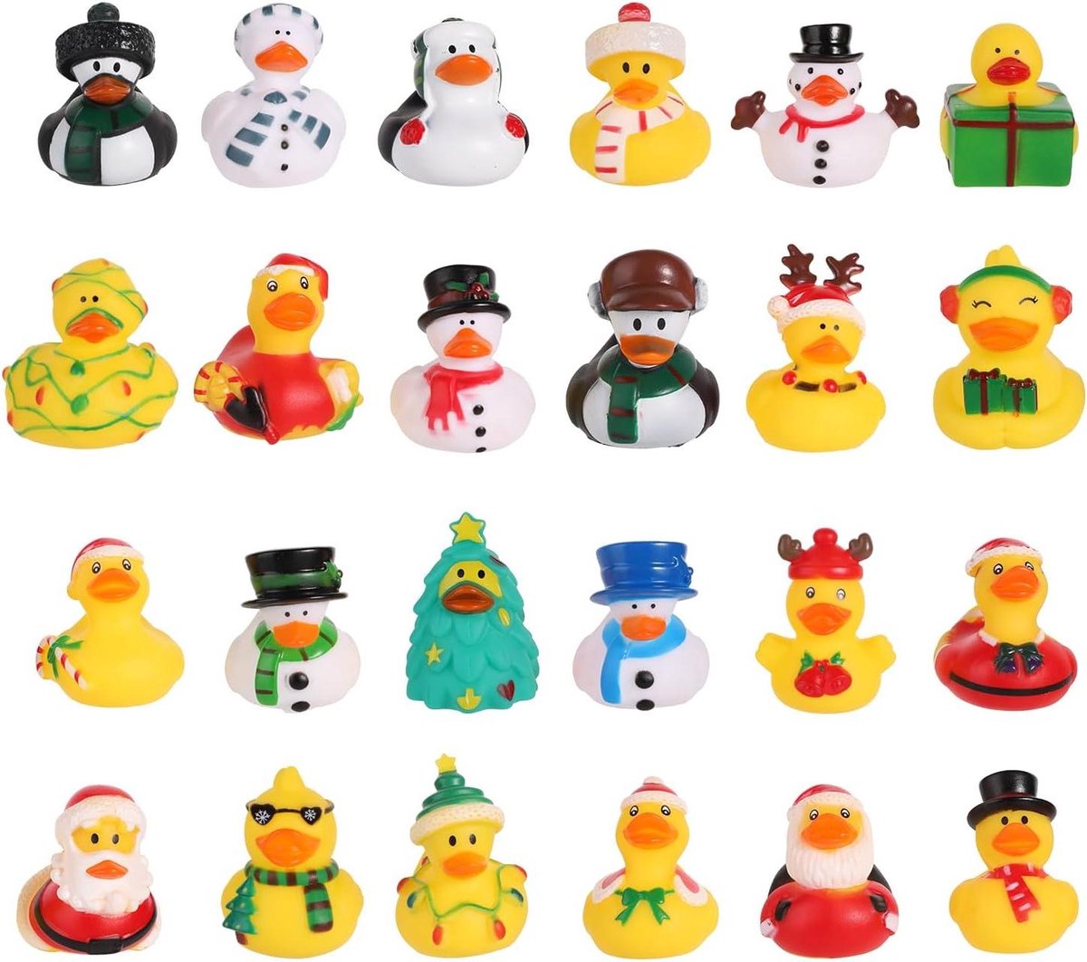 Kerst badeendjes - Vrolijke eendjes - Feestelijke decoratie - 24 unieke stijlen - 6 cm hoogte - Multicolor