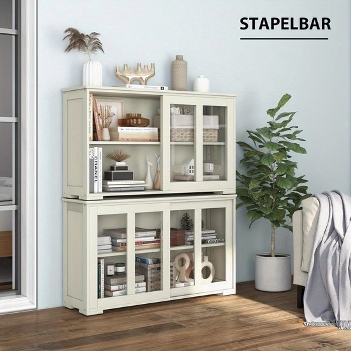 Dressoir – Sideboard – Kast – Opbergkast – Buffetkast – Wit – Schuifdeuren Van Veiligheidsglas – Verstelbare Binnenplank – 107x33x62,5 cm
