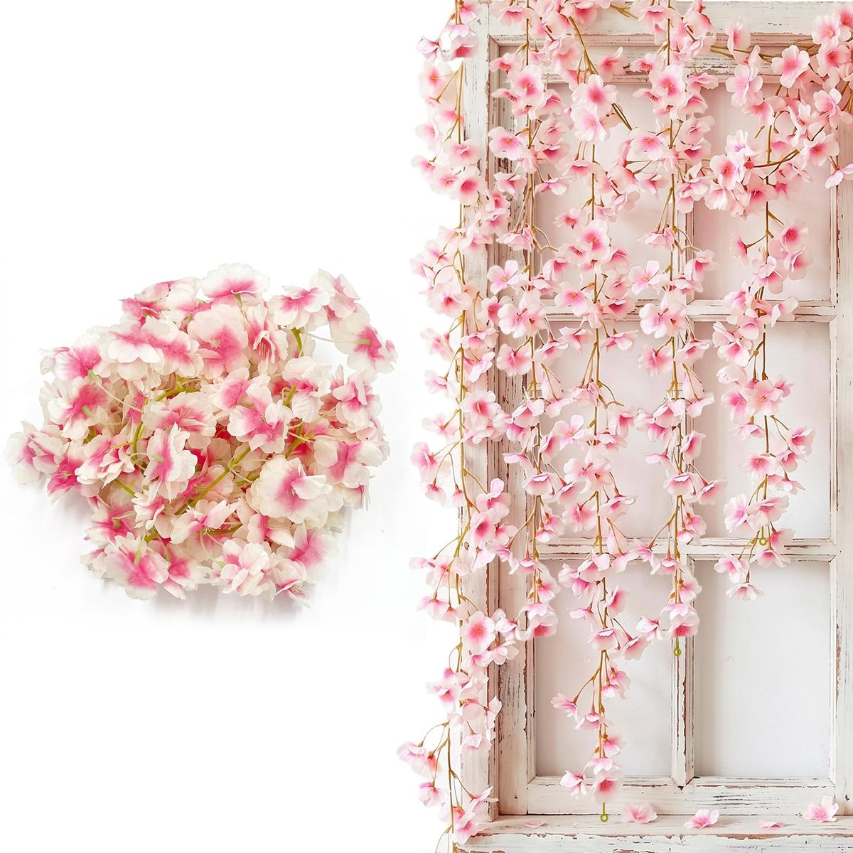 2 stuks eucalyptus slinger, 1,8 m hangende eucalyptus decoratie met witte bloemen, kunstplanten, slinger voor bruiloftsboeket, bloem, woondecoratie (roze)