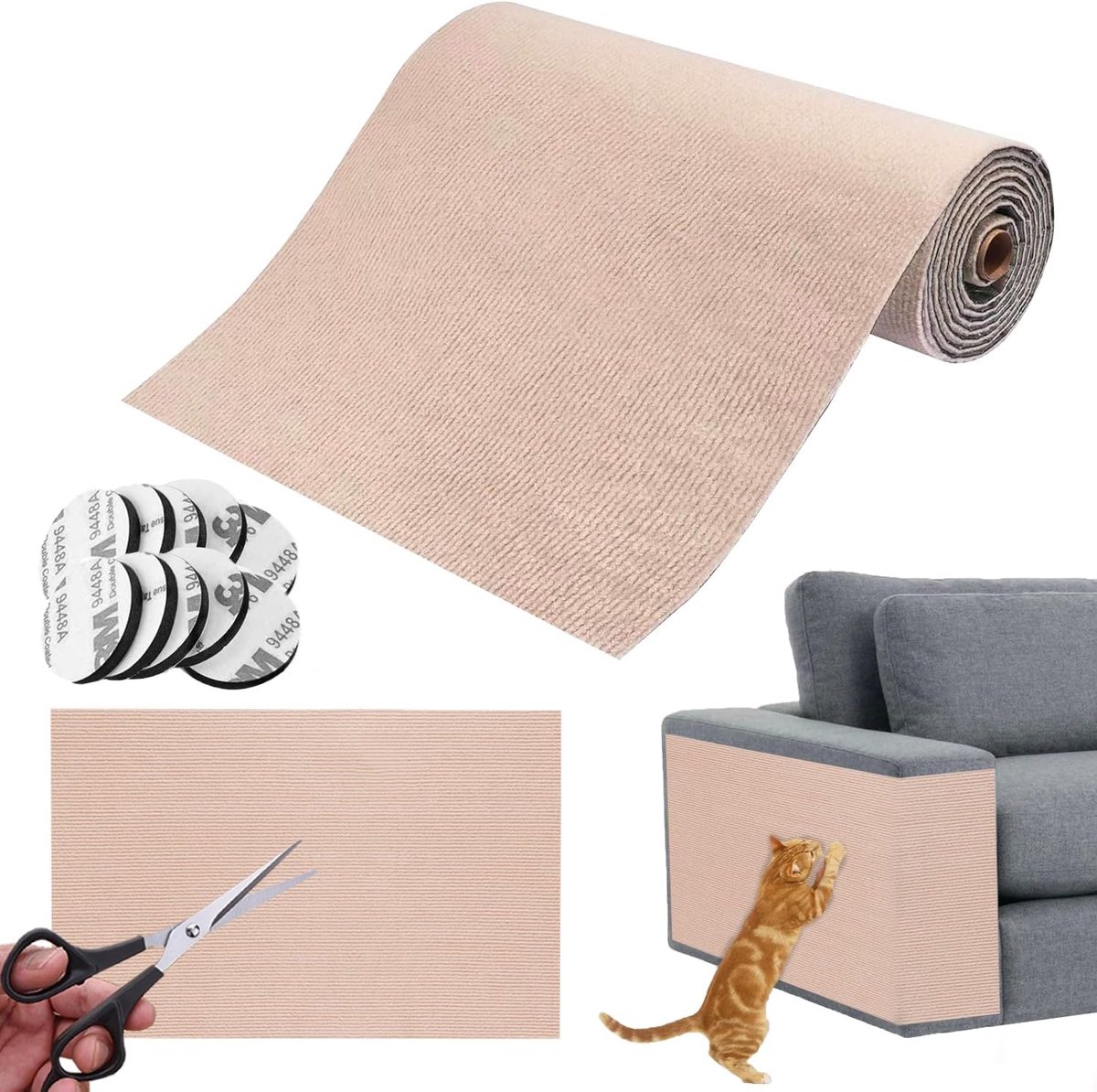Krabpaal voor katten, krabpaal voor bank, bescherming tegen krassen en katten, zelfklevend, voor katten, krabpaal kat, bank, 200 x 40 cm, tapijten, banken, meubels