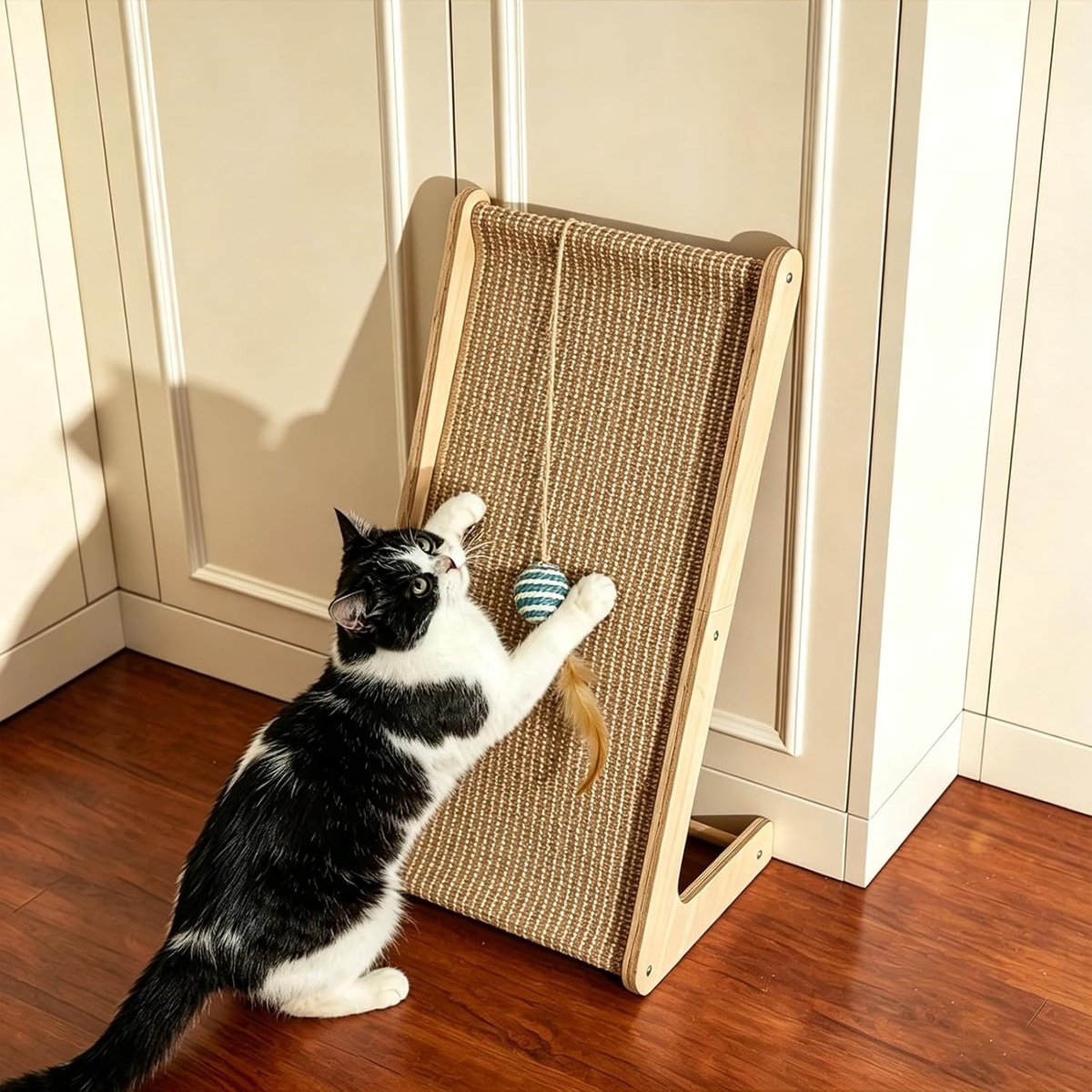 krabplank voor katten, 72 cm L-vormige sisal krabzuil, krabpads voor katten met speelbal, kattenkrabplank voor muur en hoek