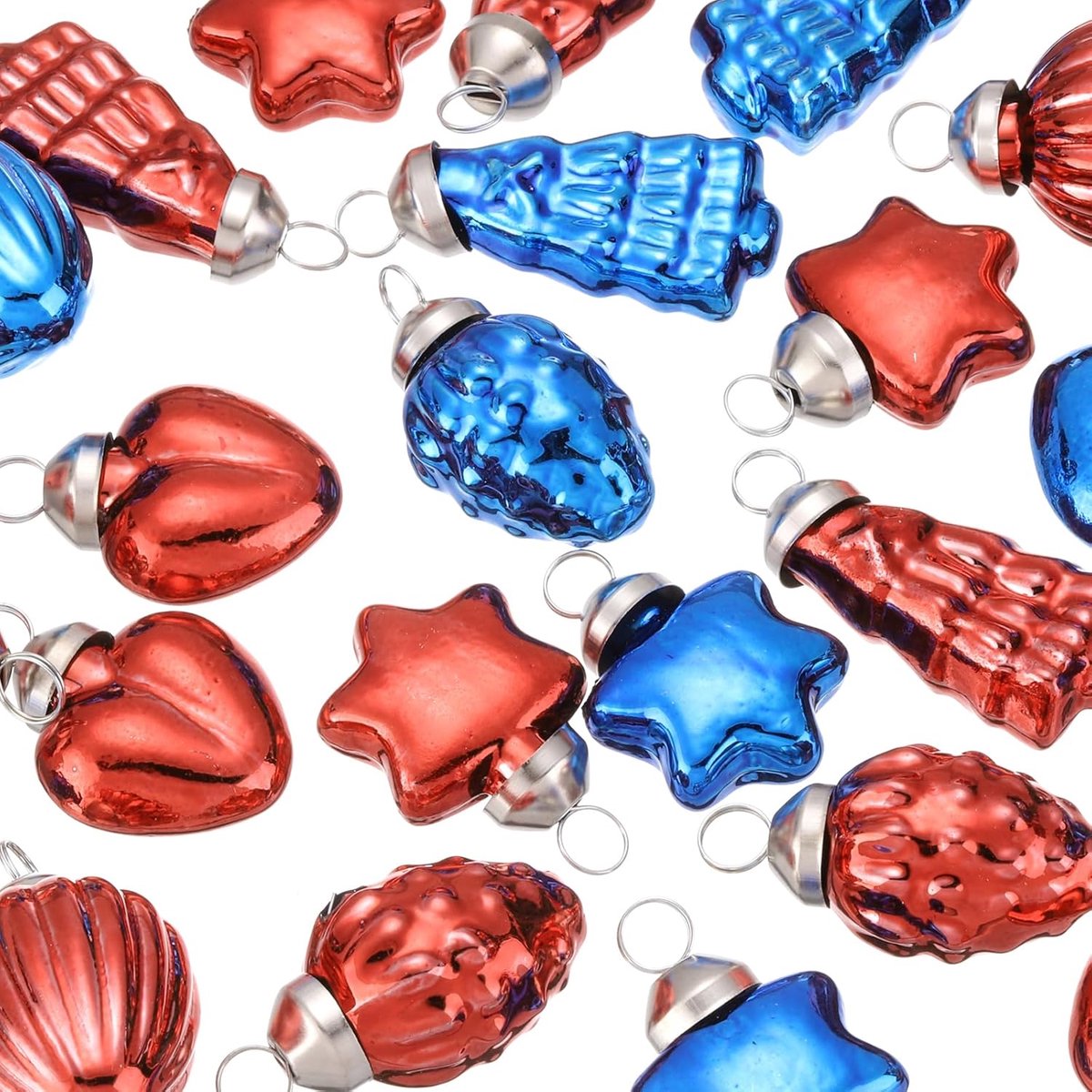 Kerstballen, 3 cm, grenen hart, vijfpuntige ster, ellipsoid, aardbeien, rood-blauw, kerstdecoratie voor kerstboom, Halloween, Kerstmis, evenement en bruiloft