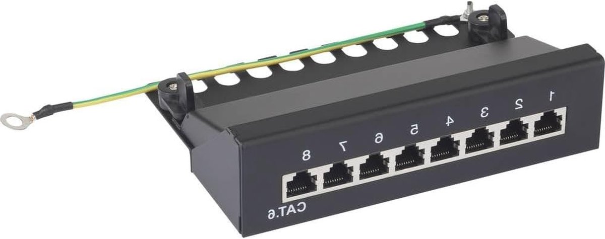 Netwerk Patchbox - Netwerkverdeler Hub - Netwerk Installatie - 8 RJ45 Poorten - 1 HE - Zwart