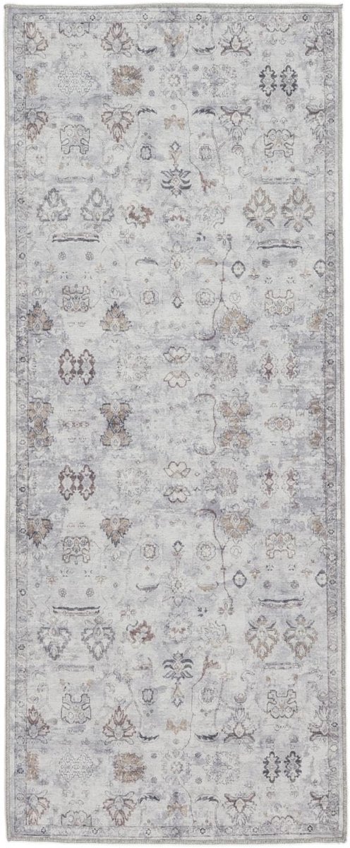 Vloerkleed, Vintage, 80 x 200 cm, Rechthoekig, Laagpolig, Woonkamer, Slaapkamer, Hal, Machinewas, Grijs/Beige