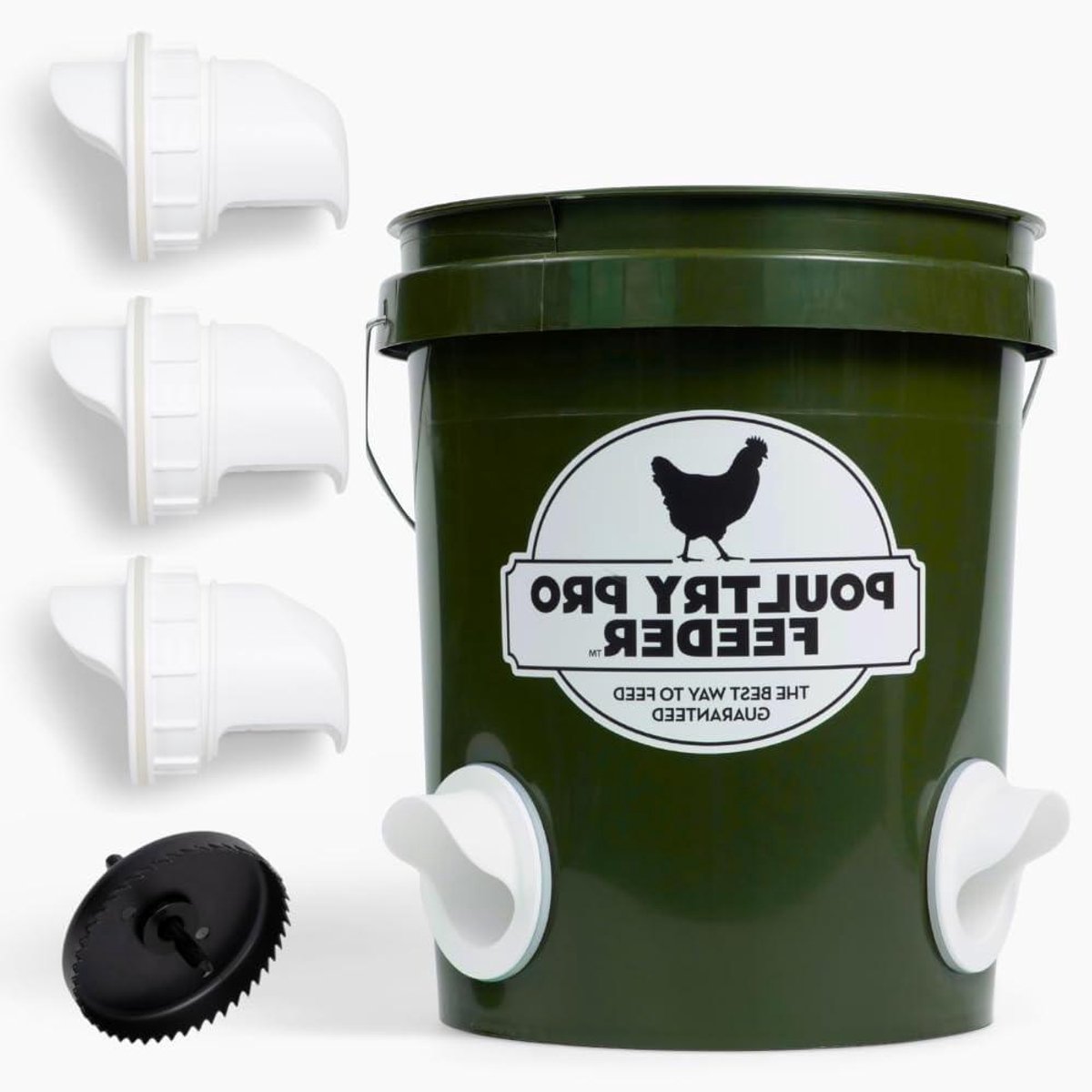 Voederbak Set - Kippenvoer Dispenser - Pluimvee Voeren - Weerbestendig Ontwerp - 3 Poorten - Grijs