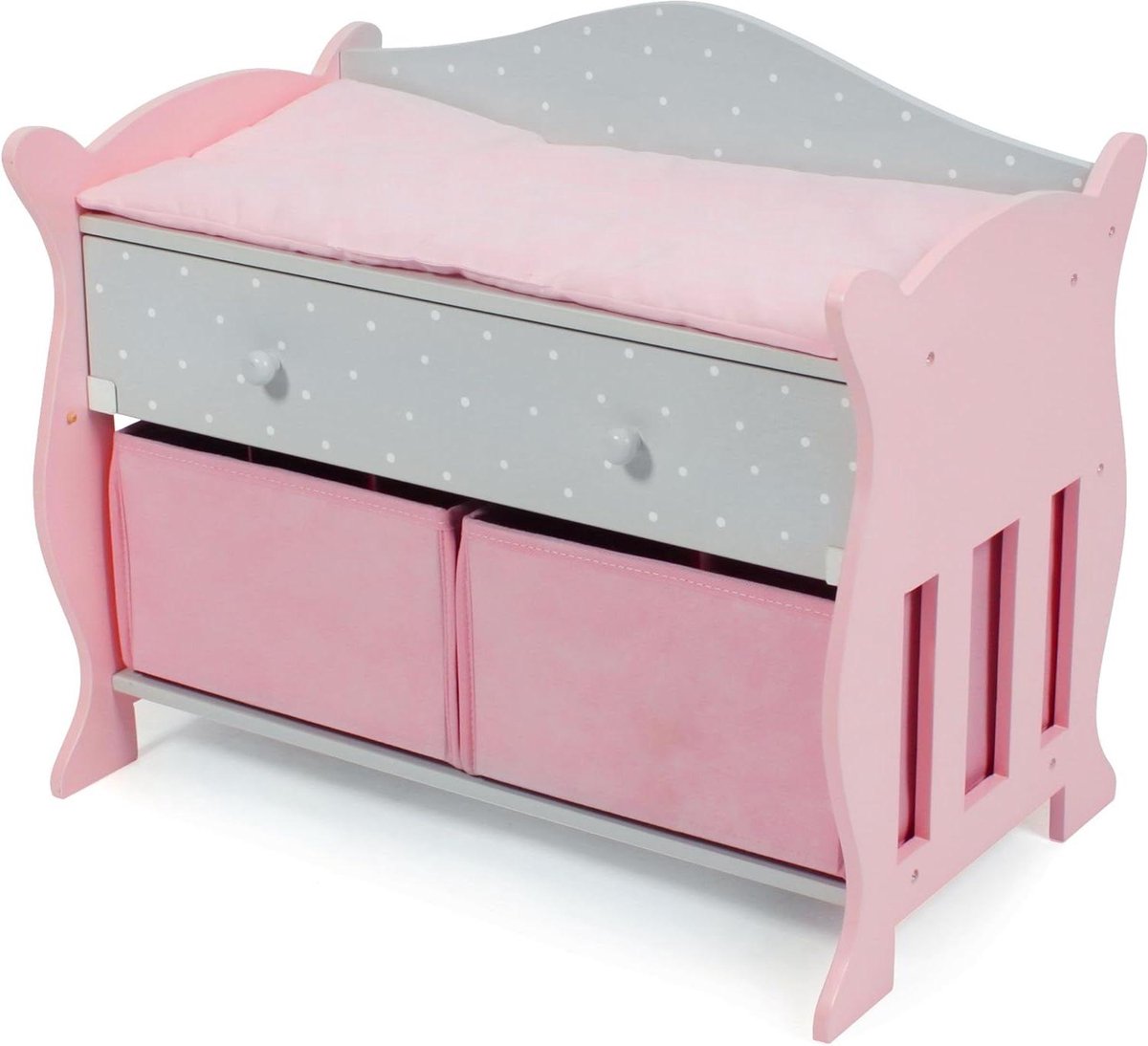 Poppen commode - Poppen meubel - Poppen verzorgen - Met aankleedkussen - 51 x 32 x 43 cm - Grijs stippen
