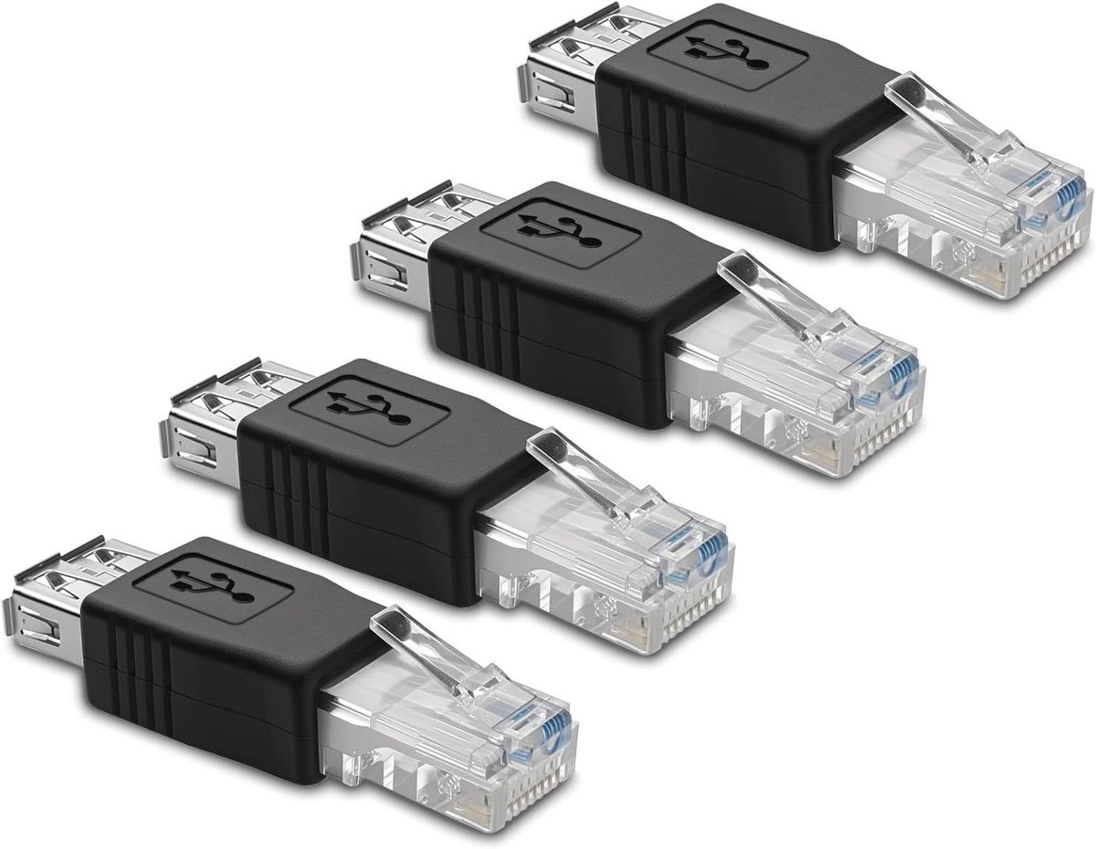 USB naar Ethernet Adapter - Netwerk Adapter LAN Converter - Netwerkverbinding Maken - Dubbele Aansluiting - 4 Stuks - Zwart